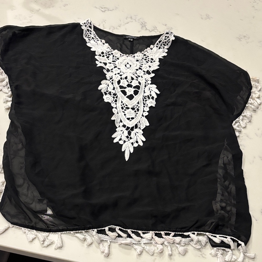 Black Sheer Swimsuit 🩱Cover Up with White Lace Detail